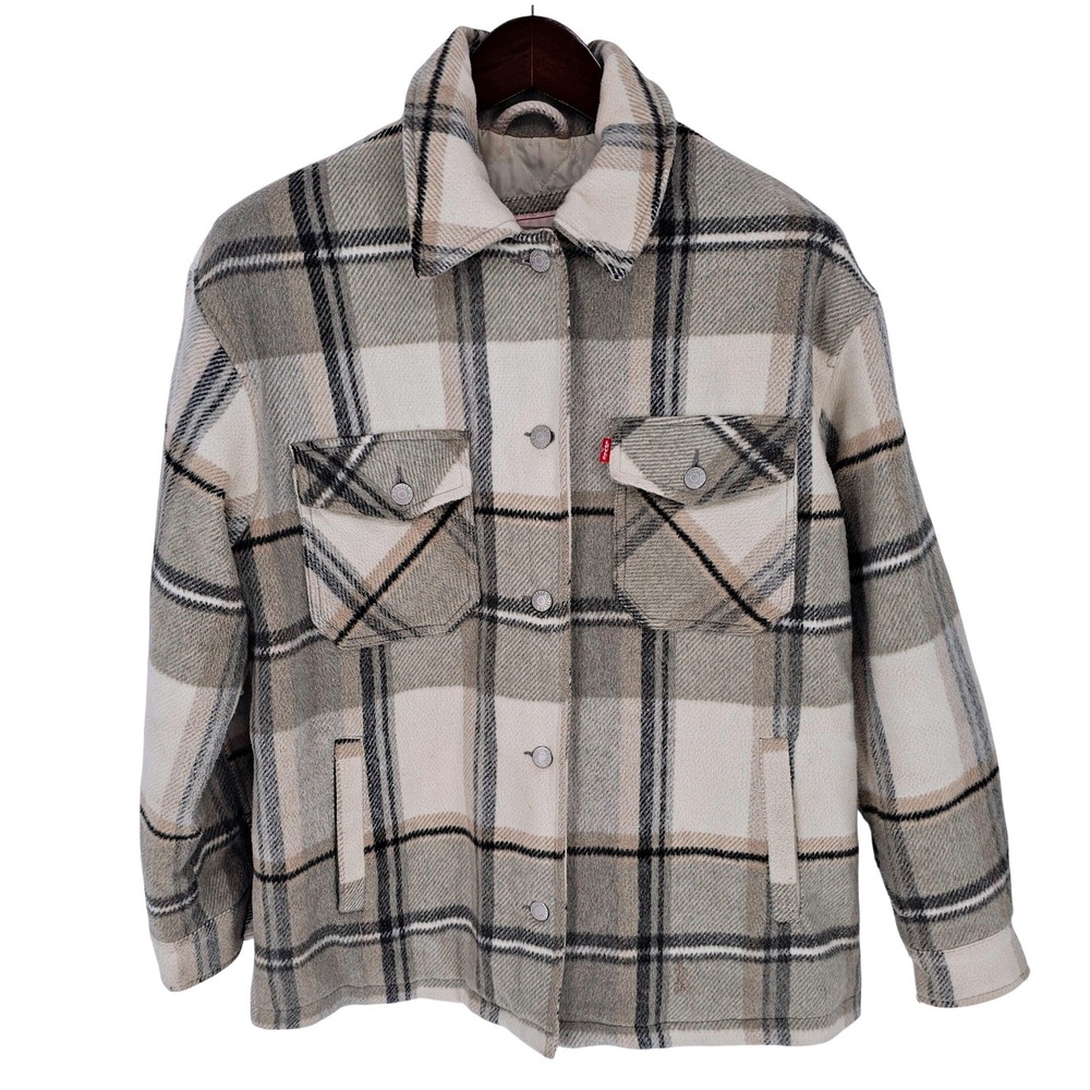 Levi Strauss Plaid Lined Shacket Shirt Jacket‎ Women M Wool Blend Jacket